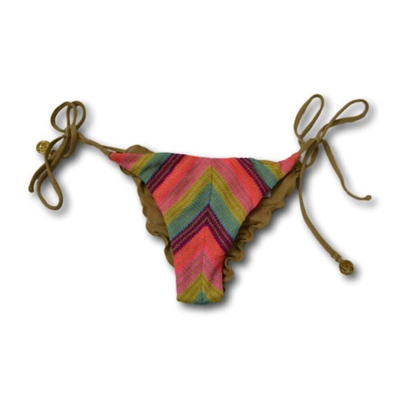 Luli Fama Muliticolo Knit Wavey Ruched Back Tie Side Bikini Bottom Size: XS - Picture 1 of 2